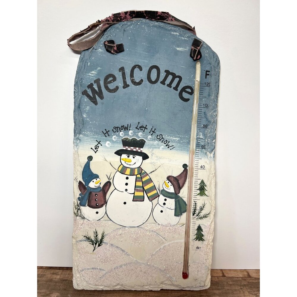 Winter Snowman Welcome Sign Decorative Wall Art Rustic Home Decor